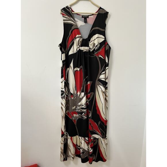 Lane Bryant Floral Maxi Dress Tiered Black Red Babydoll Slinky Stretch Sz 22/24 - Picture 2 of 9